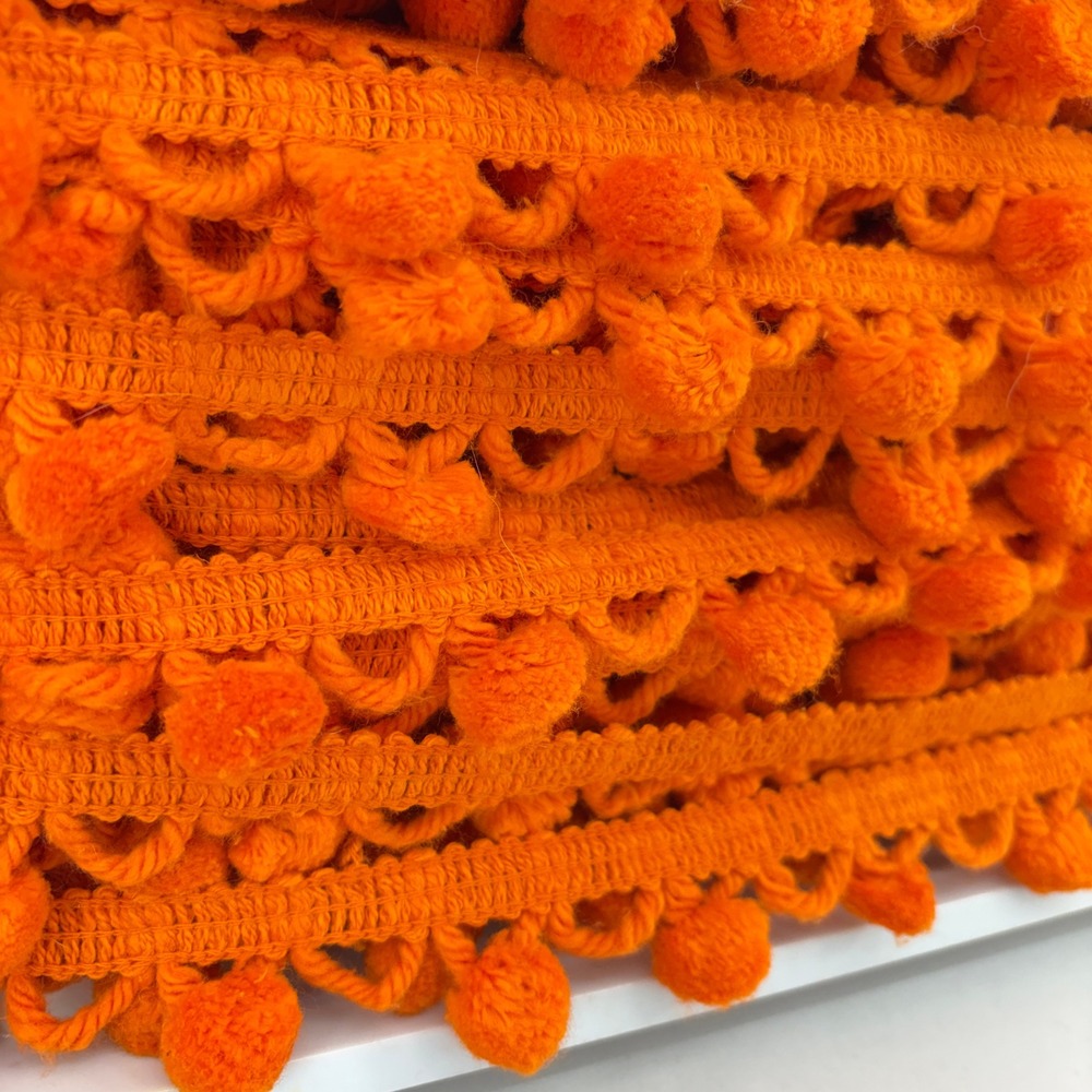 Conso 11243 Orange Pom Pom Fringe Trim 1" 23 Yard Upholstery Drapery Vintage MCM - Picture 2 of 5